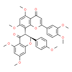ChemSpider 2D Image | (2S,3R)-2'-(3,4-Dimethoxyphenyl)-5,5',7,7'-tetramethoxy-2-(4-methoxyphenyl)-2,3-dihydro-4H,4'H-3,8'-bichromene-4,4'-dione | C37H34O11