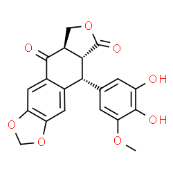 ChemSpider 2D Image | (5aR,8aR,9R)-9-(3,4-Dihydroxy-5-methoxyphenyl)-5a,6,8a,9-tetrahydrofuro[3',4':6,7]naphtho[2,3-d][1,3]dioxole-5,8-dione | C20H16O8