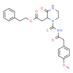 ChemSpider 2D Image | 2-Phenylethyl (1-{[(4-methoxyphenyl)acetyl]carbamothioyl}-3-oxo-2-piperazinyl)acetate | C24H27N3O5S