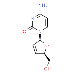 ChemSpider 2D Image | 4-Amino-1-[(2S,5R)-5-(hydroxymethyl)-2,5-dihydro-2-furanyl]-2(1H)-pyrimidinone | C9H11N3O3