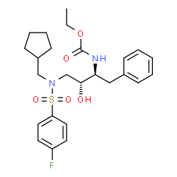 ChemSpider 2D Image | Ethyl [(2S,3R)-4-{(cyclopentylmethyl)[(4-fluorophenyl)sulfonyl]amino}-3-hydroxy-1-phenyl-2-butanyl]carbamate | C25H33FN2O5S