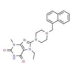 ChemSpider 2D Image | 7-Ethyl-3-methyl-8-[4-(1-naphthylmethyl)-1-piperazinyl]-3,7-dihydro-1H-purine-2,6-dione | C23H26N6O2
