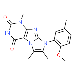 ChemSpider 2D Image | 8-(2-Methoxy-5-methylphenyl)-1,6,7-trimethyl-1H-imidazo[2,1-f]purine-2,4(3H,8H)-dione | C18H19N5O3