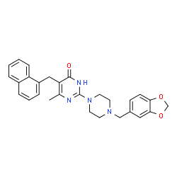 ChemSpider 2D Image | 2-[4-(1,3-Benzodioxol-5-ylmethyl)piperazin-1-yl]-6-methyl-5-(1-naphthylmethyl)pyrimidin-4-ol | C28H28N4O3