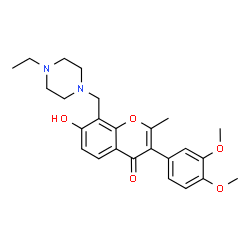 ChemSpider 2D Image | 3-(3,4-Dimethoxyphenyl)-8-[(4-ethyl-1-piperazinyl)methyl]-7-hydroxy-2-methyl-4H-chromen-4-one | C25H30N2O5