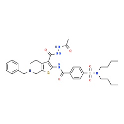 ChemSpider 2D Image | N-{3-[(2-Acetylhydrazino)carbonyl]-6-benzyl-4,5,6,7-tetrahydrothieno[2,3-c]pyridin-2-yl}-4-(dibutylsulfamoyl)benzamide | C32H41N5O5S2