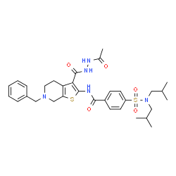 ChemSpider 2D Image | N-{3-[(2-Acetylhydrazino)carbonyl]-6-benzyl-4,5,6,7-tetrahydrothieno[2,3-c]pyridin-2-yl}-4-(diisobutylsulfamoyl)benzamide | C32H41N5O5S2