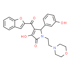 ChemSpider 2D Image | 4-(1-Benzofuran-2-ylcarbonyl)-3-hydroxy-5-(3-hydroxyphenyl)-1-[2-(4-morpholinyl)ethyl]-1,5-dihydro-2H-pyrrol-2-one | C25H24N2O6