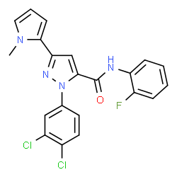 ChemSpider 2D Image | 1-(3,4-Dichlorophenyl)-N-(2-fluorophenyl)-3-(1-methyl-1H-pyrrol-2-yl)-1H-pyrazole-5-carboxamide | C21H15Cl2FN4O