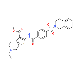 ChemSpider 2D Image | Methyl 2-{[4-(3,4-dihydro-2(1H)-isoquinolinylsulfonyl)benzoyl]amino}-6-isopropyl-4,5,6,7-tetrahydrothieno[2,3-c]pyridine-3-carboxylate | C28H31N3O5S2