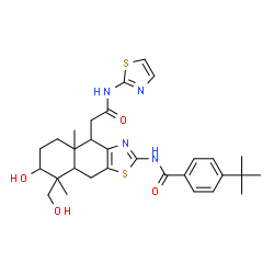 ChemSpider 2D Image | N-{7-Hydroxy-8-(hydroxymethyl)-4a,8-dimethyl-4-[2-oxo-2-(1,3-thiazol-2-ylamino)ethyl]-4,4a,5,6,7,8,8a,9-octahydronaphtho[2,3-d][1,3]thiazol-2-yl}-4-(2-methyl-2-propanyl)benzamide | C30H38N4O4S2