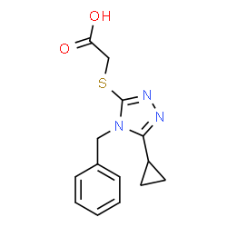 ChemSpider 2D Image | [(4-benzyl-5-cyclopropyl-4H-1,2,4-triazol-3-yl)thio]acetic acid | C14H15N3O2S