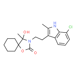 ChemSpider 2D Image | 3-[2-(7-Chloro-2-methyl-1H-indol-3-yl)ethyl]-4-hydroxy-4-methyl-1-oxa-3-azaspiro[4.5]decan-2-one | C20H25ClN2O3