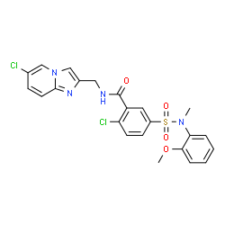 ChemSpider 2D Image | 2-Chloro-N-[(6-chloroimidazo[1,2-a]pyridin-2-yl)methyl]-5-[(2-methoxyphenyl)(methyl)sulfamoyl]benzamide | C23H20Cl2N4O4S