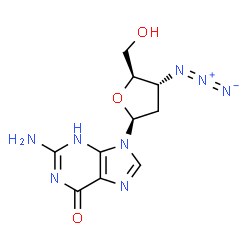 ChemSpider 2D Image | 2-Amino-9-(3-azido-2,3-dideoxy-Î²-L-erythro-pentofuranosyl)-1,9-dihydro-6H-purin-6-one | C10H12N8O3