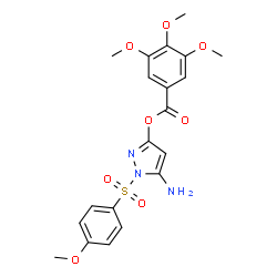 ChemSpider 2D Image | 5-Amino-1-[(4-methoxyphenyl)sulfonyl]-1H-pyrazol-3-yl 3,4,5-trimethoxybenzoate | C20H21N3O8S