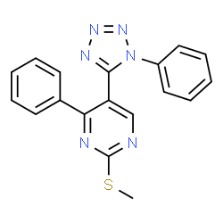 ChemSpider 2D Image | 2-(Methylsulfanyl)-4-phenyl-5-(1-phenyl-1H-tetrazol-5-yl)pyrimidine | C18H14N6S