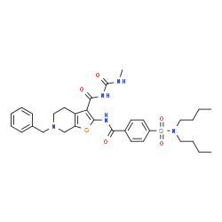 ChemSpider 2D Image | 6-Benzyl-2-{[4-(dibutylsulfamoyl)benzoyl]amino}-N-(methylcarbamoyl)-4,5,6,7-tetrahydrothieno[2,3-c]pyridine-3-carboxamide | C32H41N5O5S2