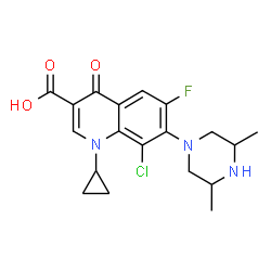 ChemSpider 2D Image | 8-Chloro-1-cyclopropyl-7-(3,5-dimethyl-1-piperazinyl)-6-fluoro-4-oxo-1,4-dihydro-3-quinolinecarboxylic acid | C19H21ClFN3O3