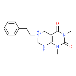 ChemSpider 2D Image | 6,8-Dimethyl-5,7-dioxo-3-(2-phenylethyl)-1,2,3,4,5,6,7,8-octahydropyrimido[4,5-d]pyrimidin-3-ium | C16H21N4O2