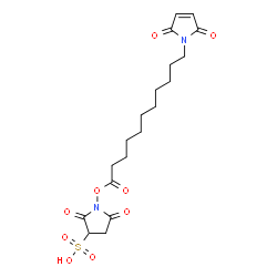 ChemSpider 2D Image | 1-{[11-(2,5-Dioxo-2,5-dihydro-1H-pyrrol-1-yl)undecanoyl]oxy}-2,5-dioxo-3-pyrrolidinesulfonic acid | C19H26N2O9S