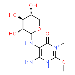 ChemSpider 2D Image | N-(4-Amino-2-methoxy-1-methyl-6-oxo-3,6-dihydropyrimidin-1-ium-5-yl)-D-xylopyranosylamine | C11H19N4O6
