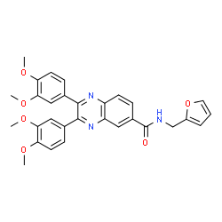 ChemSpider 2D Image | 2,3-Bis(3,4-dimethoxyphenyl)-N-(2-furylmethyl)-6-quinoxalinecarboxamide | C30H27N3O6
