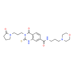 ChemSpider 2D Image | N-[3-(4-Morpholinyl)propyl]-4-oxo-3-[3-(2-oxo-1-pyrrolidinyl)propyl]-2-thioxo-1,2,3,4-tetrahydro-7-quinazolinecarboxamide | C23H31N5O4S