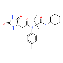 ChemSpider 2D Image | N-Cyclohexyl-N~2~-[(2,5-dioxo-4-imidazolidinyl)acetyl]-N~2~-(4-methylphenyl)isovalinamide | C23H32N4O4