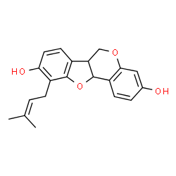 ChemSpider 2D Image | 10-(3-Methyl-2-buten-1-yl)-6a,11a-dihydro-6H-[1]benzofuro[3,2-c]chromene-3,9-diol | C20H20O4