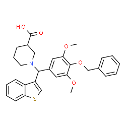 ChemSpider 2D Image | 1-{1-Benzothiophen-3-yl[4-(benzyloxy)-3,5-dimethoxyphenyl]methyl}-3-piperidinecarboxylic acid | C30H31NO5S