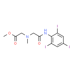 ChemSpider 2D Image | Methyl (methyl{2-oxo-2-[(2,4,6-triiodophenyl)amino]ethyl}amino)acetate | C12H13I3N2O3