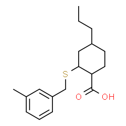 ChemSpider 2D Image | 2-[(3-Methylbenzyl)sulfanyl]-4-propylcyclohexanecarboxylic acid | C18H26O2S