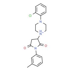 ChemSpider 2D Image | 4-(2-Chlorophenyl)-1-[1-(3-methylphenyl)-2,5-dioxo-3-pyrrolidinyl]piperazin-1-ium | C21H23ClN3O2