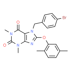 ChemSpider 2D Image | 7-(4-Bromobenzyl)-8-(2,5-dimethylphenoxy)-1,3-dimethyl-3,7-dihydro-1H-purine-2,6-dione | C22H21BrN4O3
