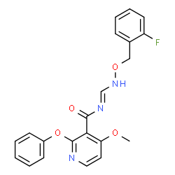 ChemSpider 2D Image | N-[(E)-{[(2-Fluorobenzyl)oxy]amino}methylene]-4-methoxy-2-phenoxynicotinamide | C21H18FN3O4
