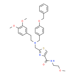 ChemSpider 2D Image | 2-({[4-(Benzyloxy)benzyl][2-(3,4-dimethoxyphenyl)ethyl]amino}methyl)-N-(2-methoxyethyl)-1,3-thiazole-4-carboxamide | C32H37N3O5S