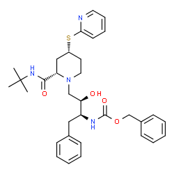 ChemSpider 2D Image | Benzyl {(2S,3R)-3-hydroxy-4-[(2S,4R)-2-[(2-methyl-2-propanyl)carbamoyl]-4-(2-pyridinylsulfanyl)-1-piperidinyl]-1-phenyl-2-butanyl}carbamate | C33H42N4O4S