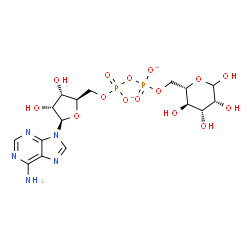 ChemSpider 2D Image | [(2R,3S,4R,5R)-5-(6-aminopurin-9-yl)-3,4-dihydroxy-tetrahydrofuran-2-yl]methyl [oxido-[[(2S,3R,4R,5R)-3,4,5,6-tetrahydroxytetrahydropyran-2-yl]methoxy]phosphoryl] phosphate | C16H23N5O15P2