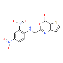 ChemSpider 2D Image | 2-{(1S)-1-[(2,4-Dinitrophenyl)amino]ethyl}-4H-thieno[3,2-d][1,3]oxazin-4-one | C14H10N4O6S