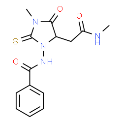 ChemSpider 2D Image | N-{3-Methyl-5-[2-(methylamino)-2-oxoethyl]-4-oxo-2-thioxo-1-imidazolidinyl}benzamide | C14H16N4O3S