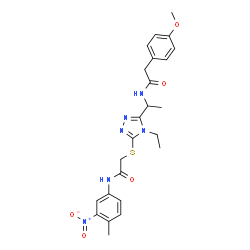 ChemSpider 2D Image | 2-{[4-Ethyl-5-(1-{[(4-methoxyphenyl)acetyl]amino}ethyl)-4H-1,2,4-triazol-3-yl]sulfanyl}-N-(4-methyl-3-nitrophenyl)acetamide | C24H28N6O5S