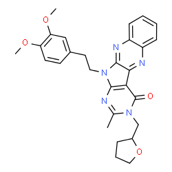 ChemSpider 2D Image | 11-[2-(3,4-Dimethoxyphenyl)ethyl]-2-methyl-3-(tetrahydro-2-furanylmethyl)-3,11-dihydro-4H-pyrimido[5',4':4,5]pyrrolo[2,3-b]quinoxalin-4-one | C28H29N5O4