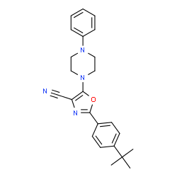 ChemSpider 2D Image | 2-(4-tert-butylphenyl)-5-(4-phenylpiperazin-1-yl)-1,3-oxazole-4-carbonitrile | C24H26N4O