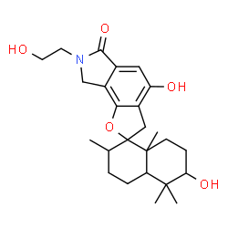 ChemSpider 2D Image | 4,6'-Dihydroxy-7-(2-hydroxyethyl)-2',5',5',8a'-tetramethyl-3',4',4a',5',6',7,7',8,8',8a'-decahydro-2'H-spiro[furo[2,3-e]isoindole-2,1'-naphthalen]-6(3H)-one | C25H35NO5
