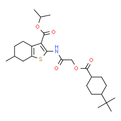 ChemSpider 2D Image | Isopropyl 6-methyl-2-{[({[4-(2-methyl-2-propanyl)cyclohexyl]carbonyl}oxy)acetyl]amino}-4,5,6,7-tetrahydro-1-benzothiophene-3-carboxylate | C26H39NO5S