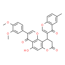 ChemSpider 2D Image | 3-(3,4-Dimethoxyphenyl)-5-hydroxy-10-(6-methyl-4-oxo-4H-chromen-3-yl)-9,10-dihydro-4H,8H-pyrano[2,3-f]chromene-4,8-dione | C30H22O9