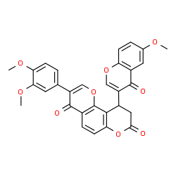 ChemSpider 2D Image | 3-(3,4-Dimethoxyphenyl)-10-(6-methoxy-4-oxo-4H-chromen-3-yl)-9,10-dihydro-4H,8H-pyrano[2,3-f]chromene-4,8-dione | C30H22O9