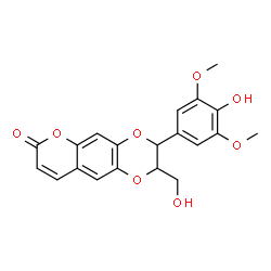 ChemSpider 2D Image | 3-(4-Hydroxy-3,5-dimethoxyphenyl)-2-(hydroxymethyl)-2,3-dihydro-7H-[1,4]dioxino[2,3-g]chromen-7-one | C20H18O8