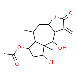 ChemSpider 2D Image | 4,5-Dihydroxy-4a,8-dimethyl-3-methylene-2-oxododecahydroazuleno[6,5-b]furan-7-yl acetate | C17H24O6